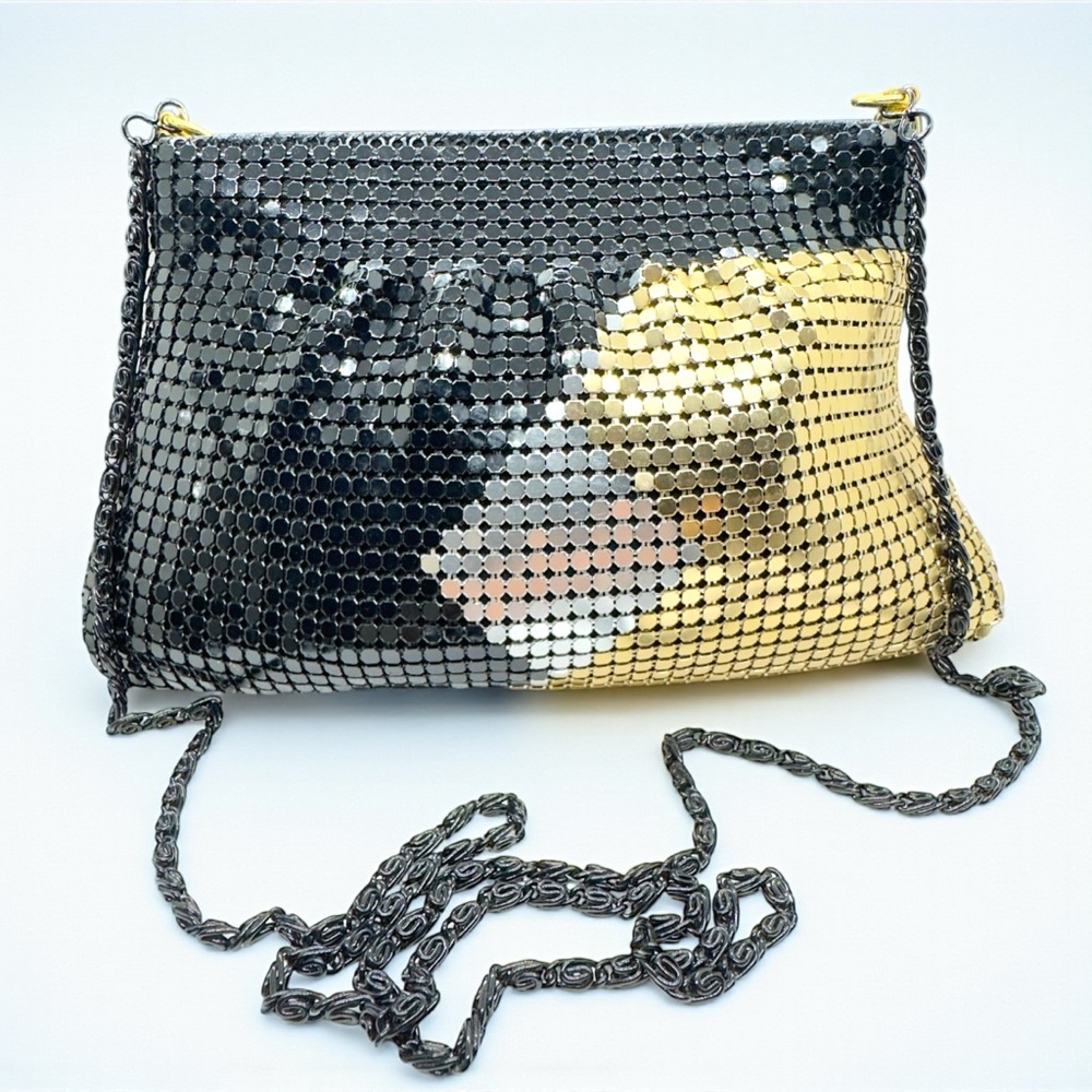Vintage Geometric Disco Style Black/Gold/Silver Mesh Chain Crossbody Handbag